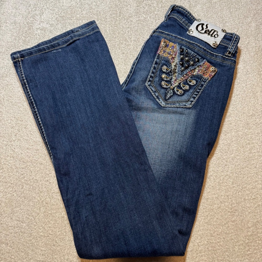 Cello Y2K Embellished Rhinestone Bootcut Jeans Size 5 McBling Studded